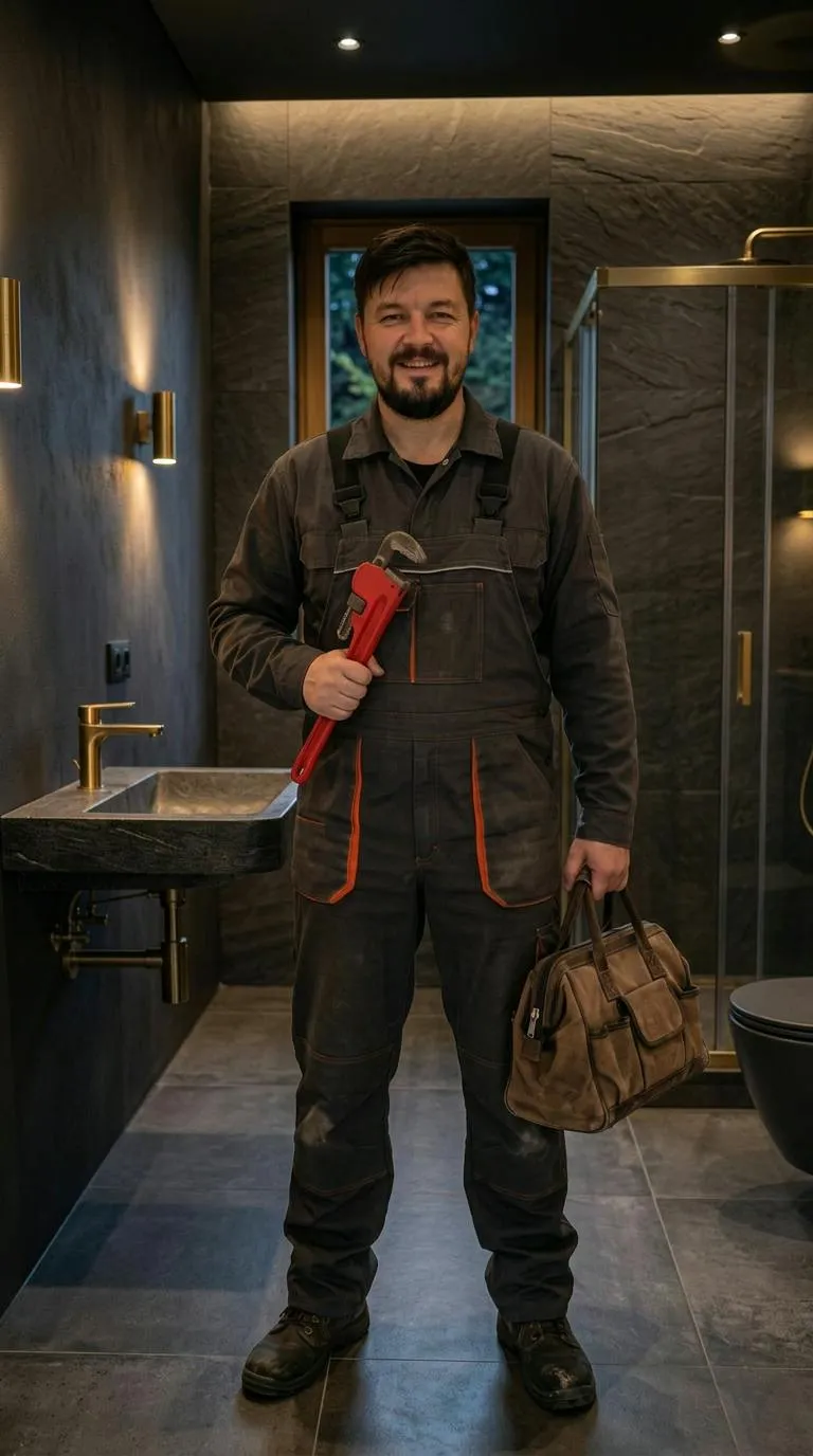 Plumbery engineer with a pipe wrench ready to fix a leak