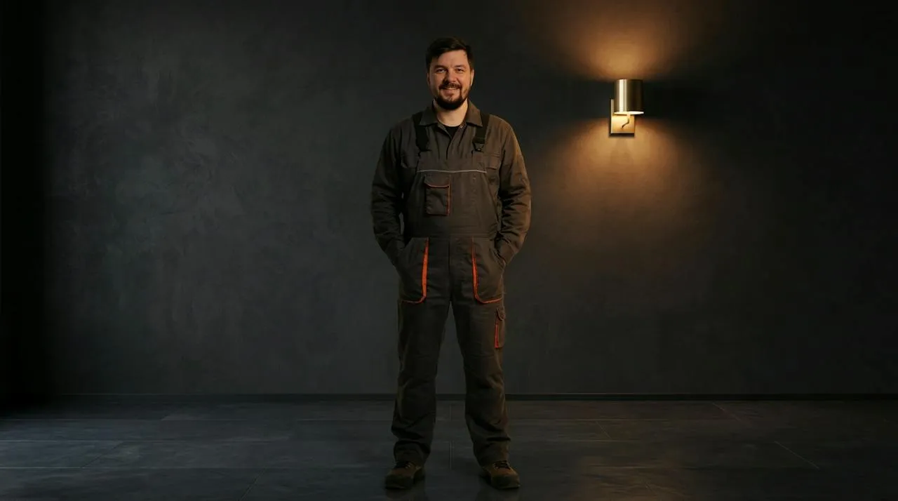 Plumbery engineer, hands in pockets